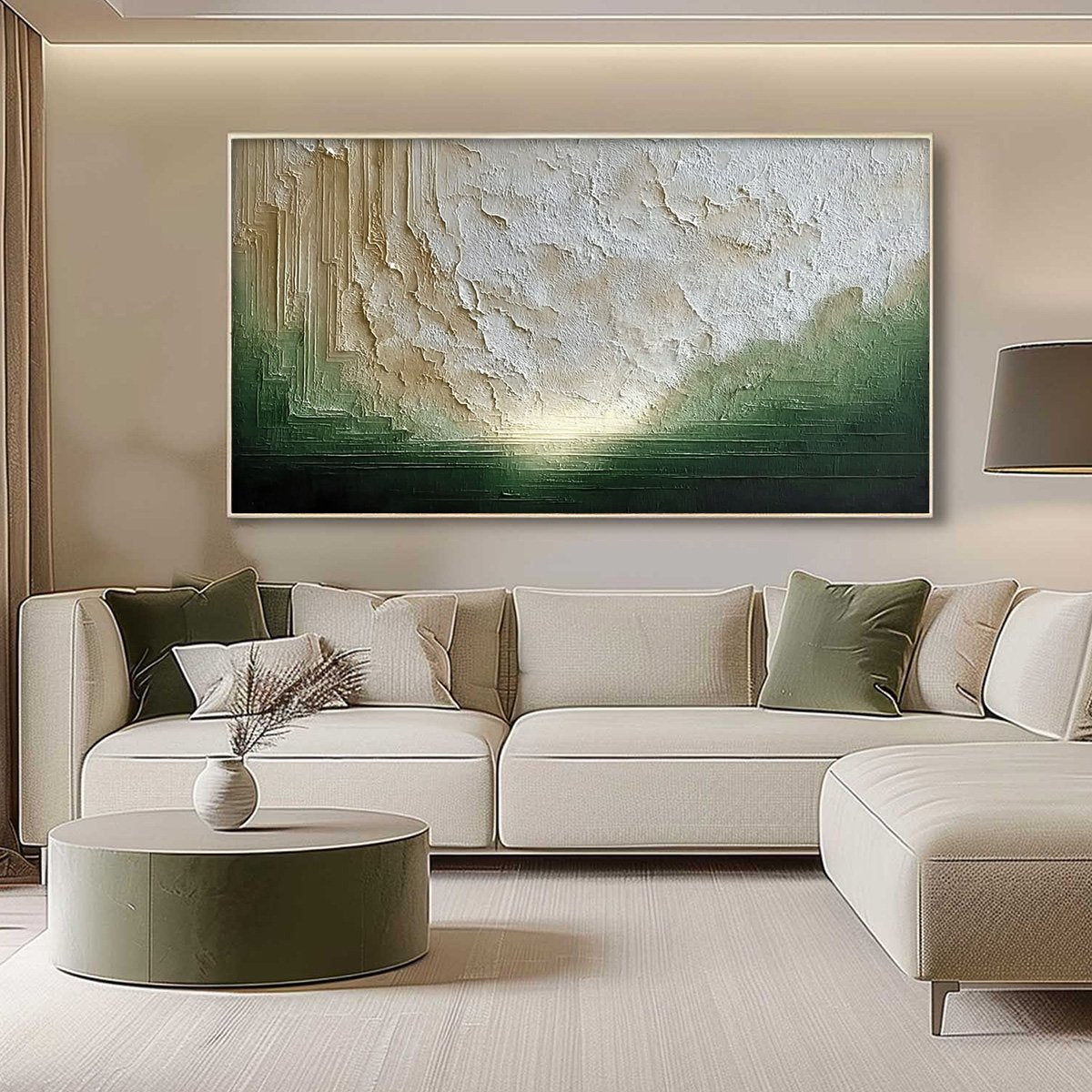 EMERALD HORIZON: Textured Wabi Sabi Abstract Landscape Painting - Image 4