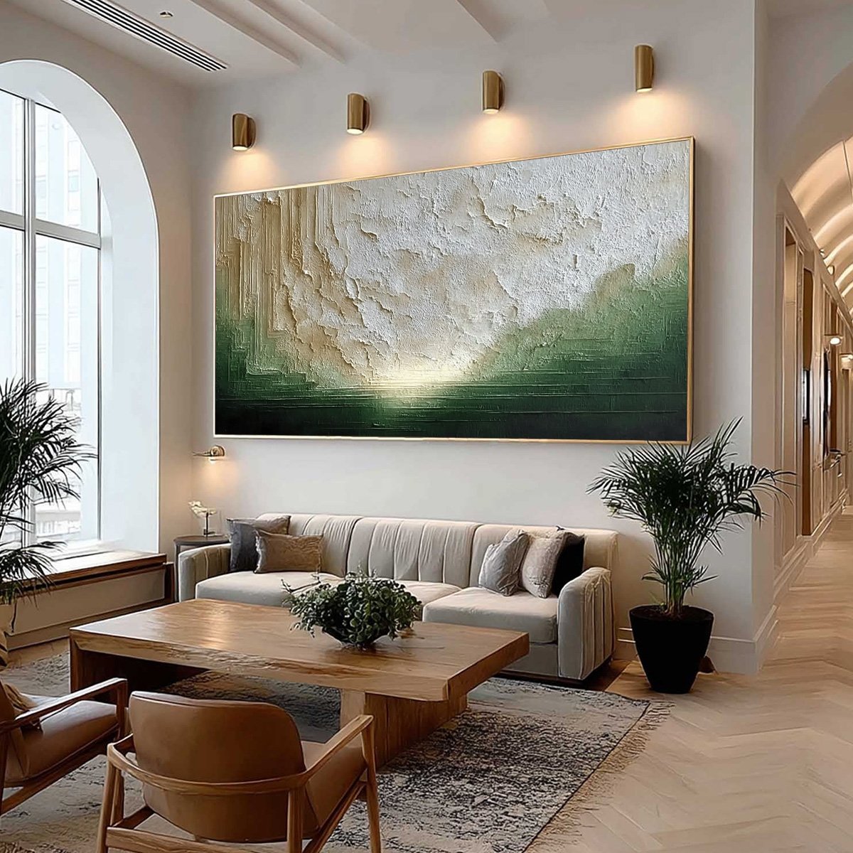 EMERALD HORIZON: Textured Wabi Sabi Abstract Landscape Painting - Image 7
