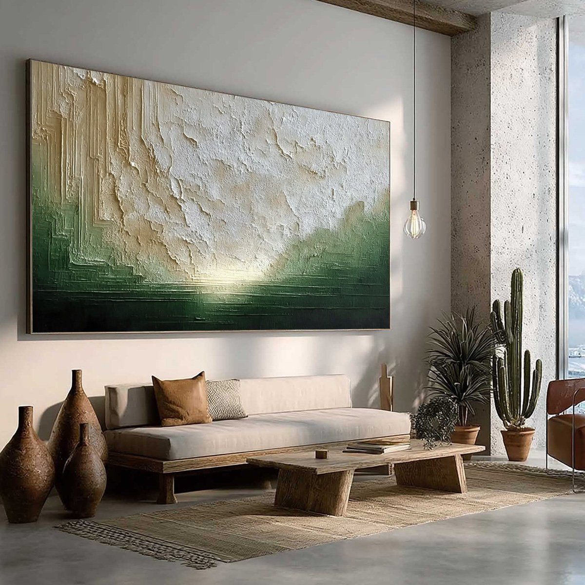 EMERALD HORIZON: Textured Wabi Sabi Abstract Landscape Painting - Image 8