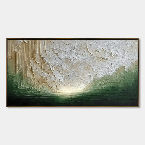 EMERALD HORIZON: Textured Wabi Sabi Abstract Landscape Painting
