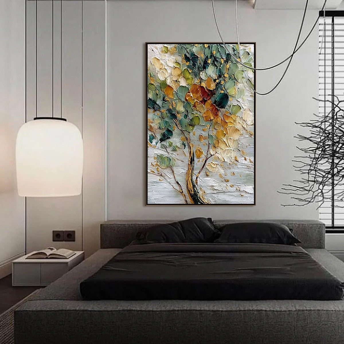 EMERALD JEWEL TREE: Textured Palette Knife Tree Painting with Golden Accents - Image 4