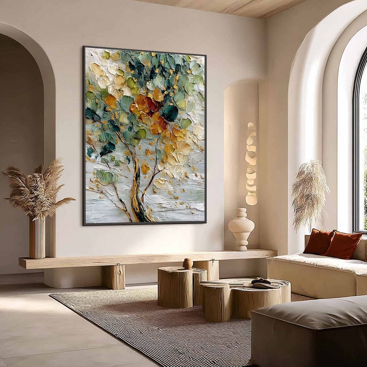 EMERALD JEWEL TREE: Textured Palette Knife Tree Painting with Golden Accents - Image 7