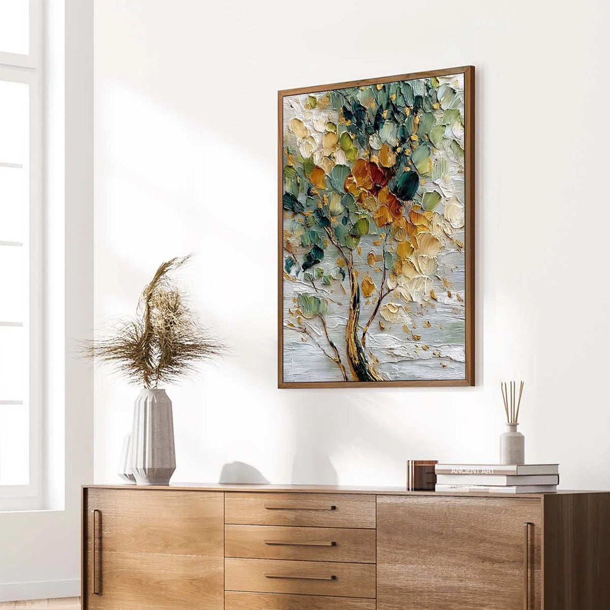 EMERALD JEWEL TREE: Textured Palette Knife Tree Painting with Golden Accents - Image 8