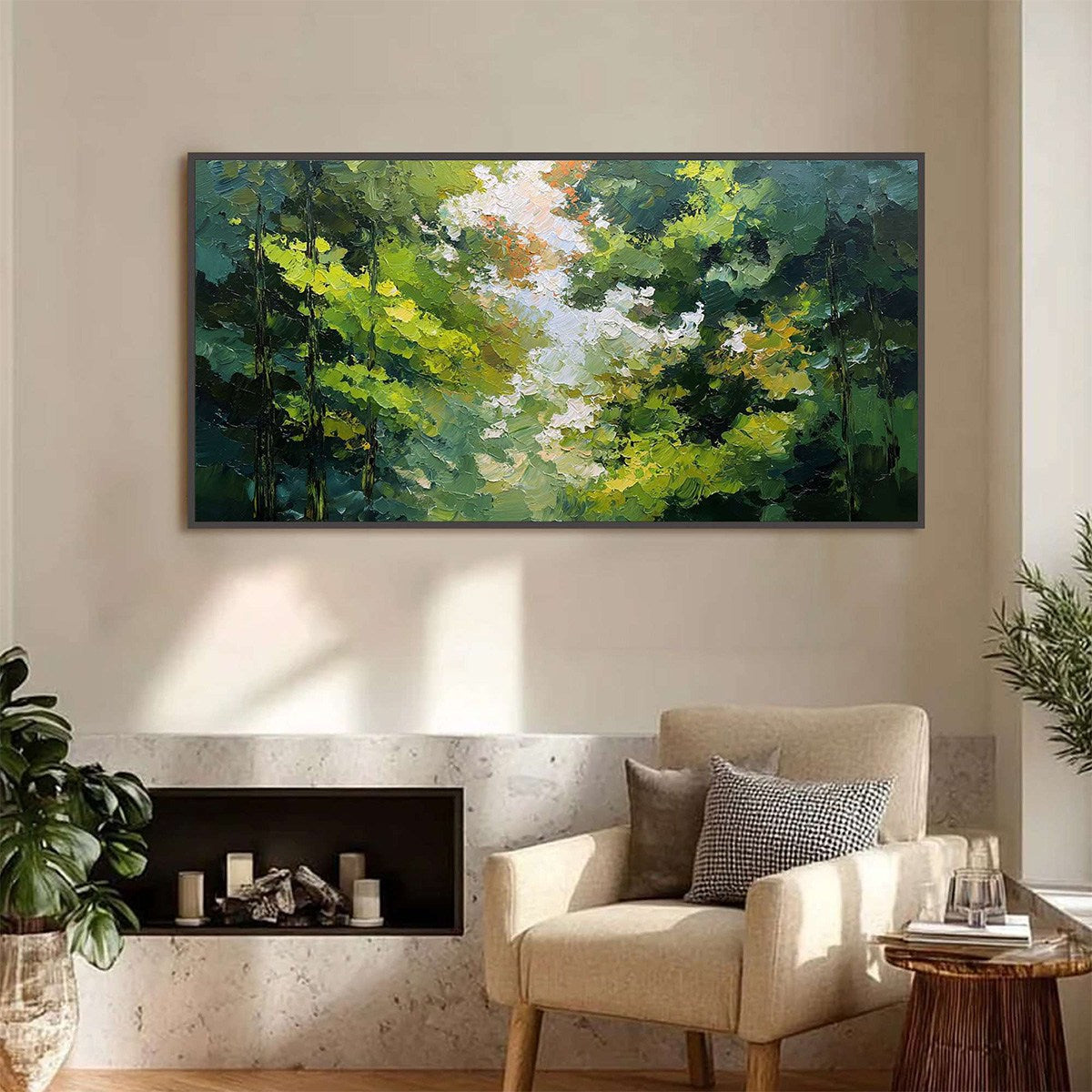 EMERALD LIGHT: Textured Forest Canopy Palette Knife Painting - Image 2