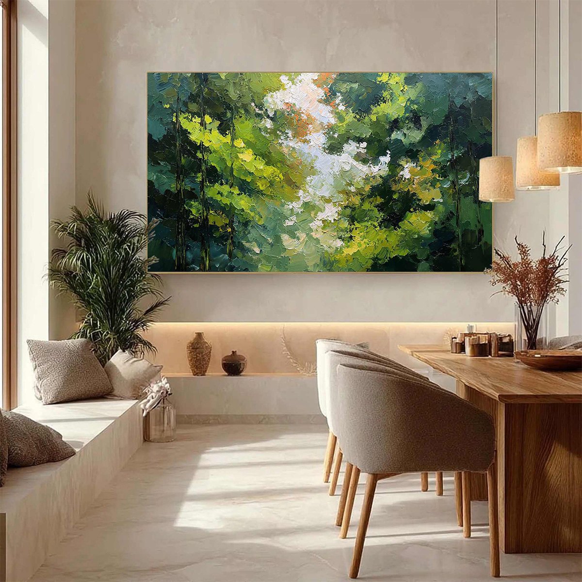 EMERALD LIGHT: Textured Forest Canopy Palette Knife Painting - Image 4