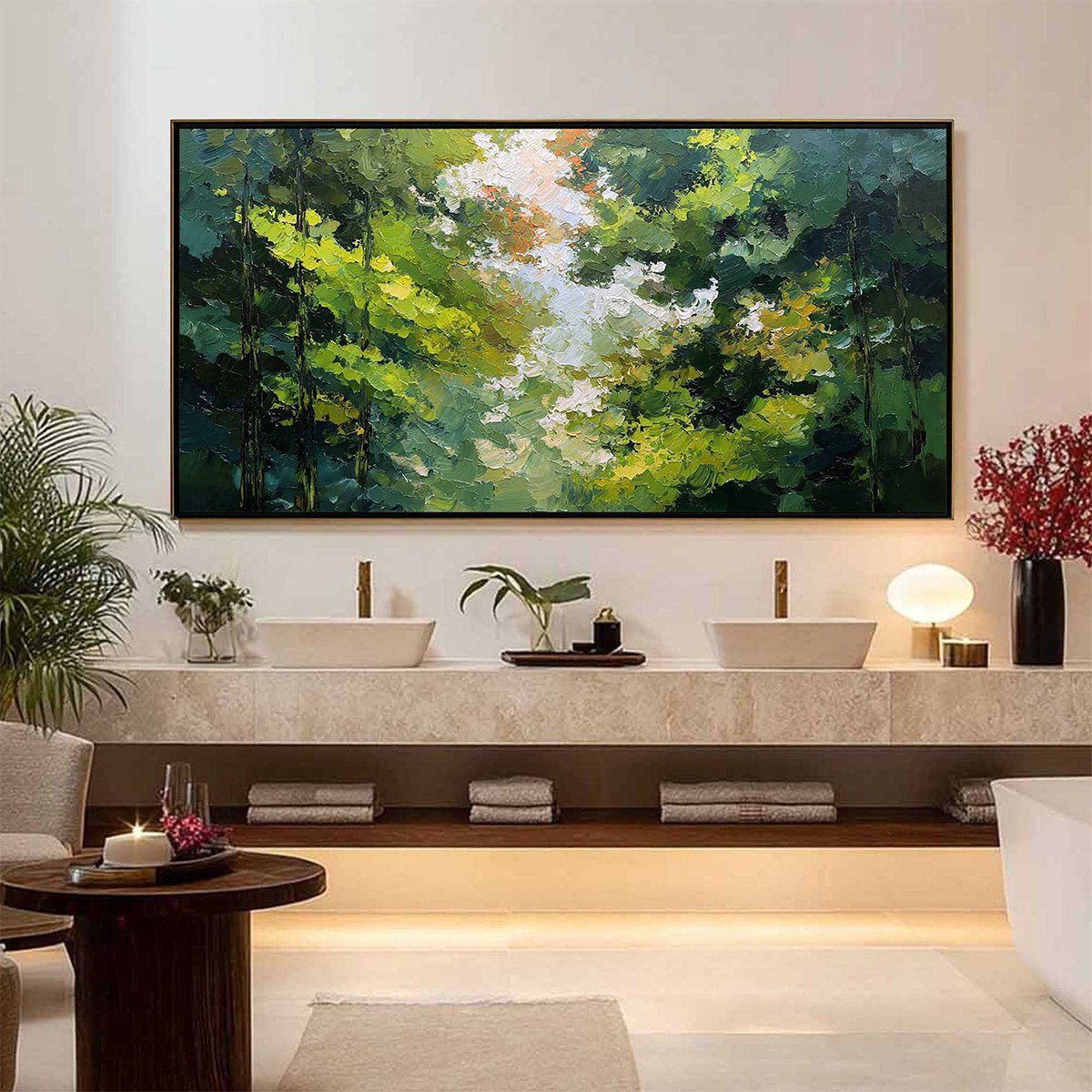 EMERALD LIGHT: Textured Forest Canopy Palette Knife Painting - Image 6