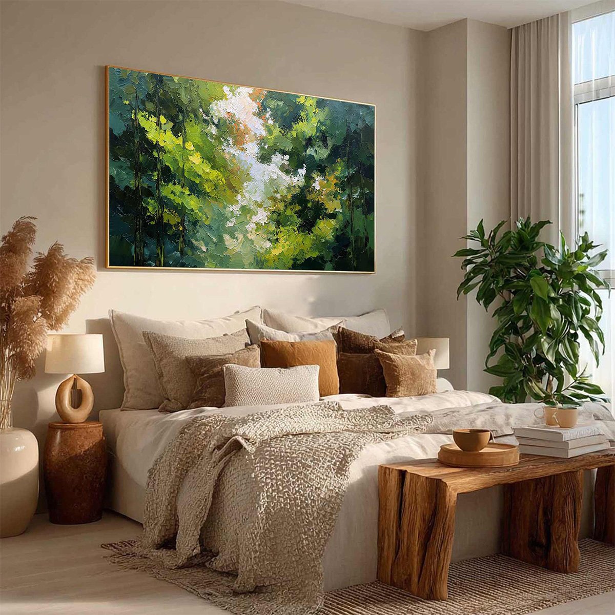 EMERALD LIGHT: Textured Forest Canopy Palette Knife Painting - Image 8