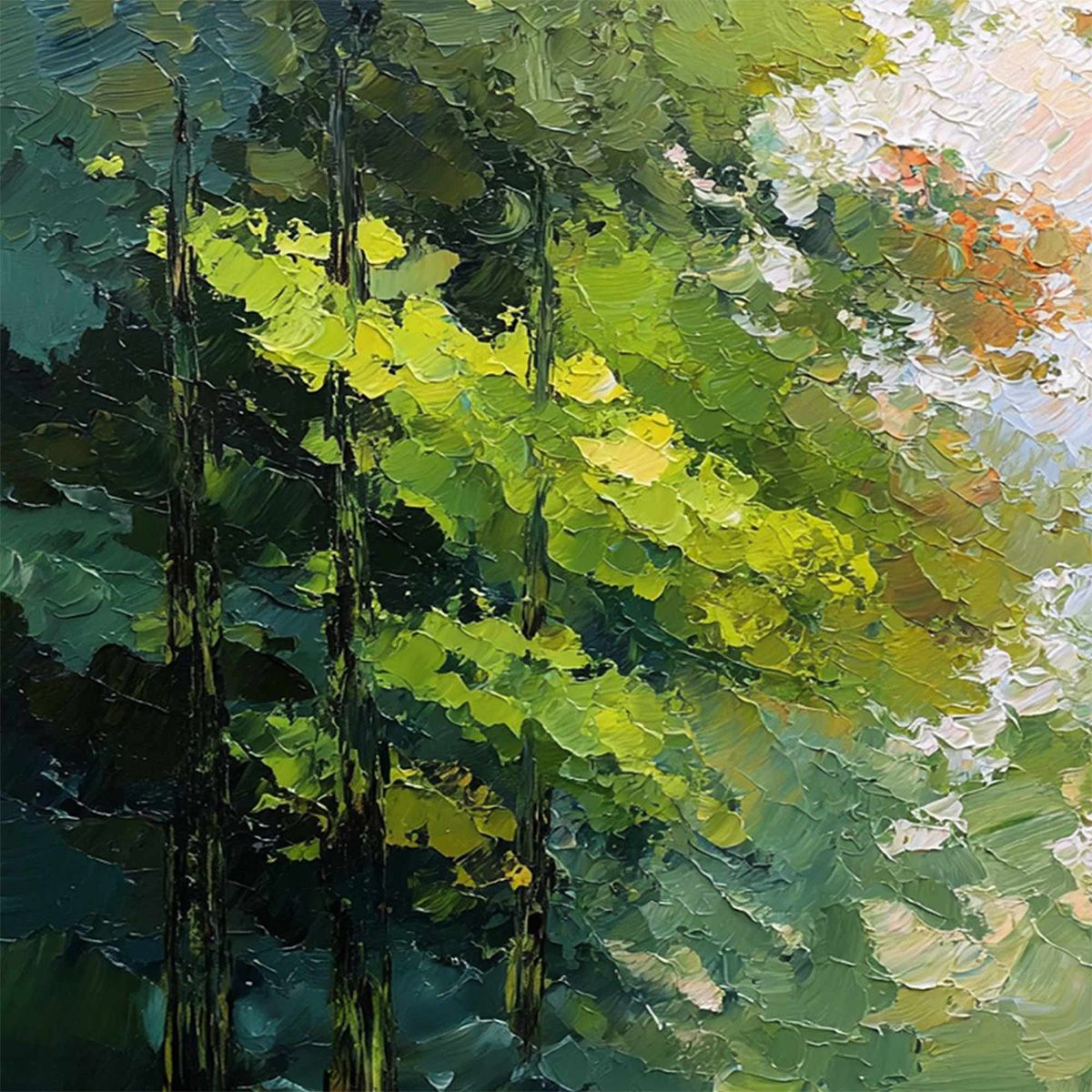 EMERALD LIGHT: Textured Forest Canopy Palette Knife Painting - Image 3