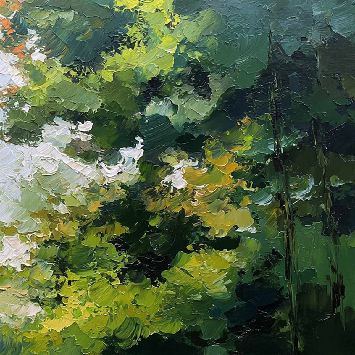 EMERALD LIGHT: Textured Forest Canopy Palette Knife Painting - Image 5