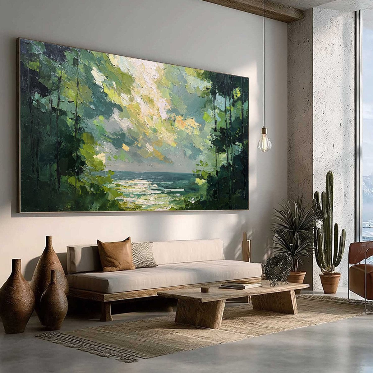 EMERALD OVERLOOK: Textured Palette Knife Seascape Forest Painting - Image 8