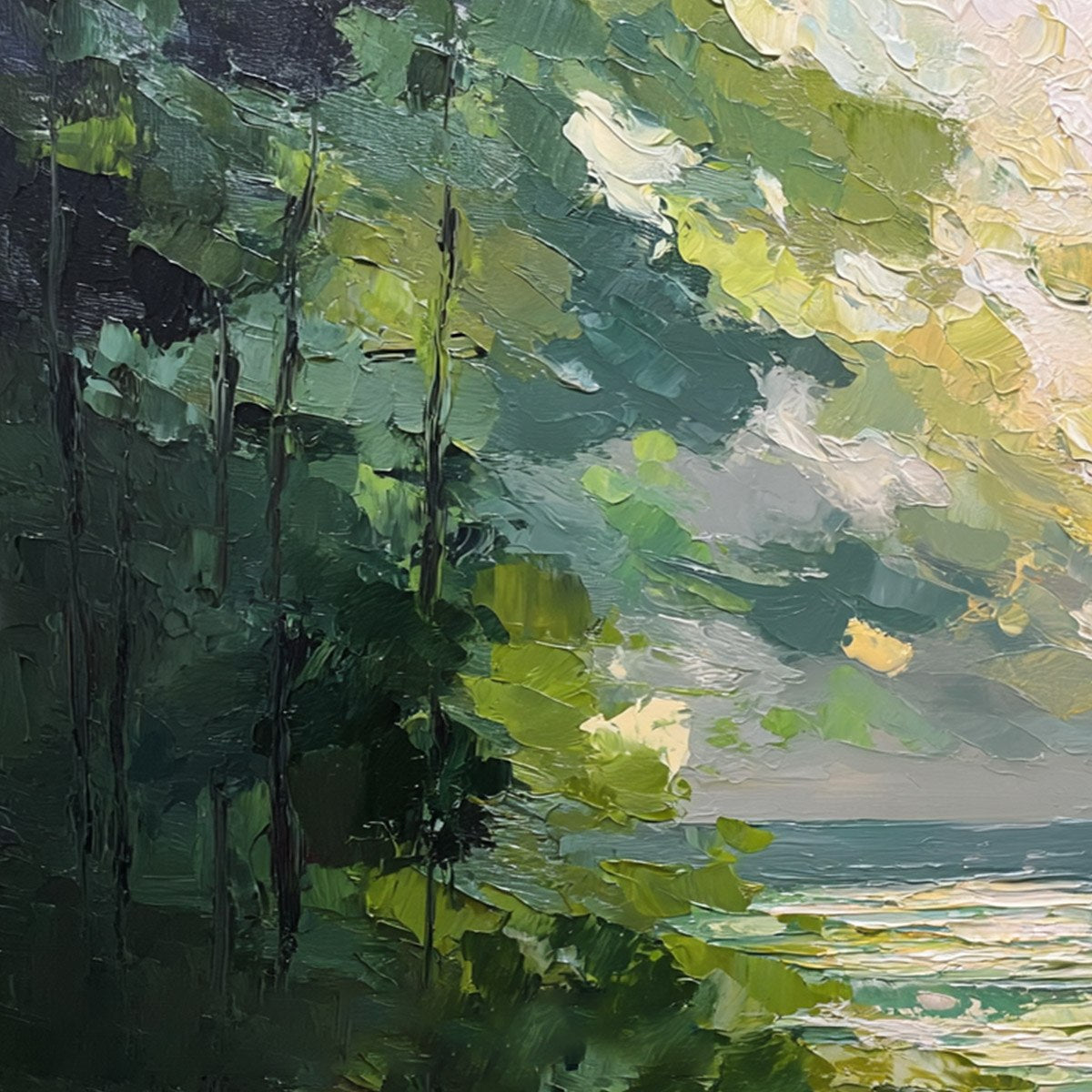EMERALD OVERLOOK: Textured Palette Knife Seascape Forest Painting - Image 3