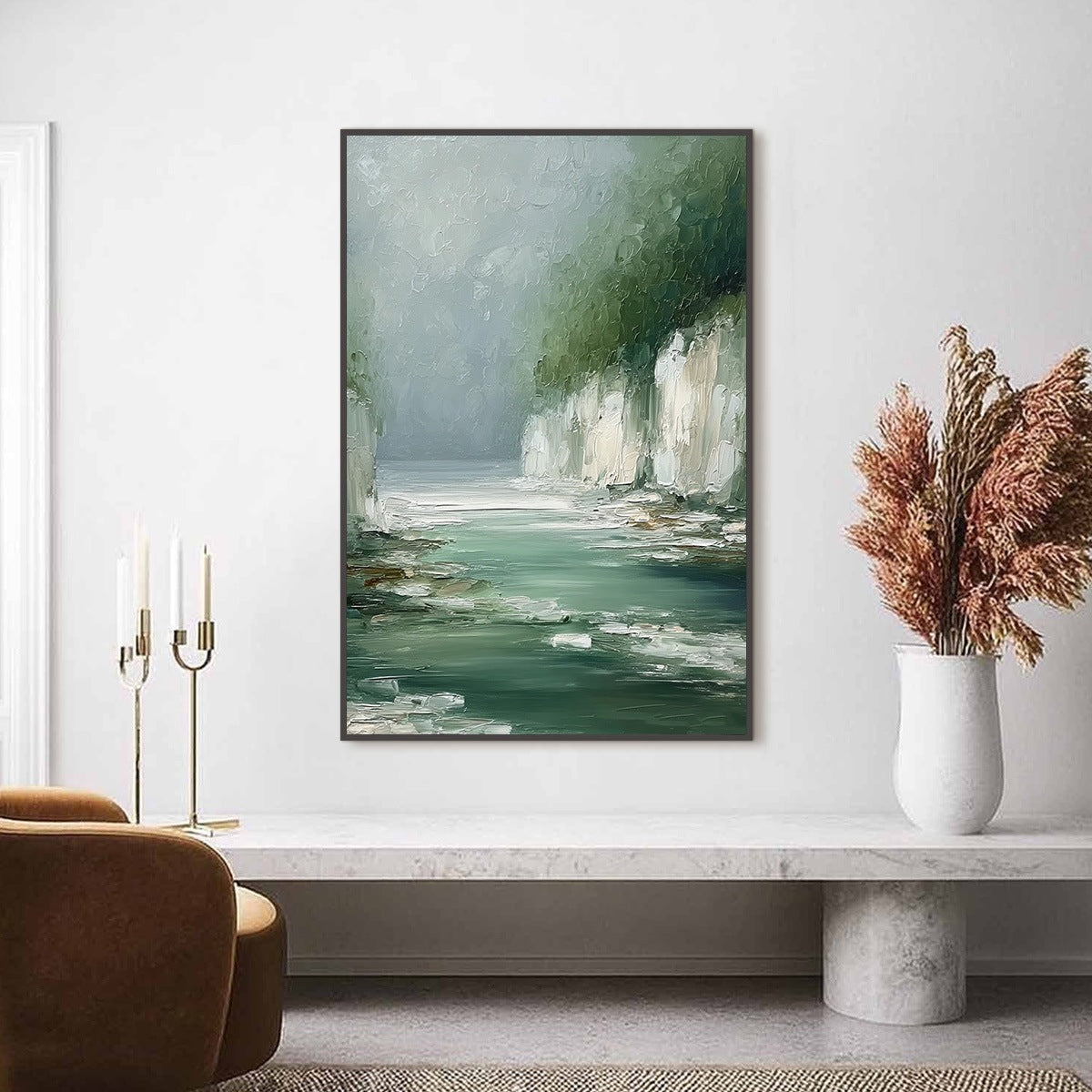 EMERALD PASSAGE: Textured Wabi Sabi Coastal Landscape Painting - Image 2