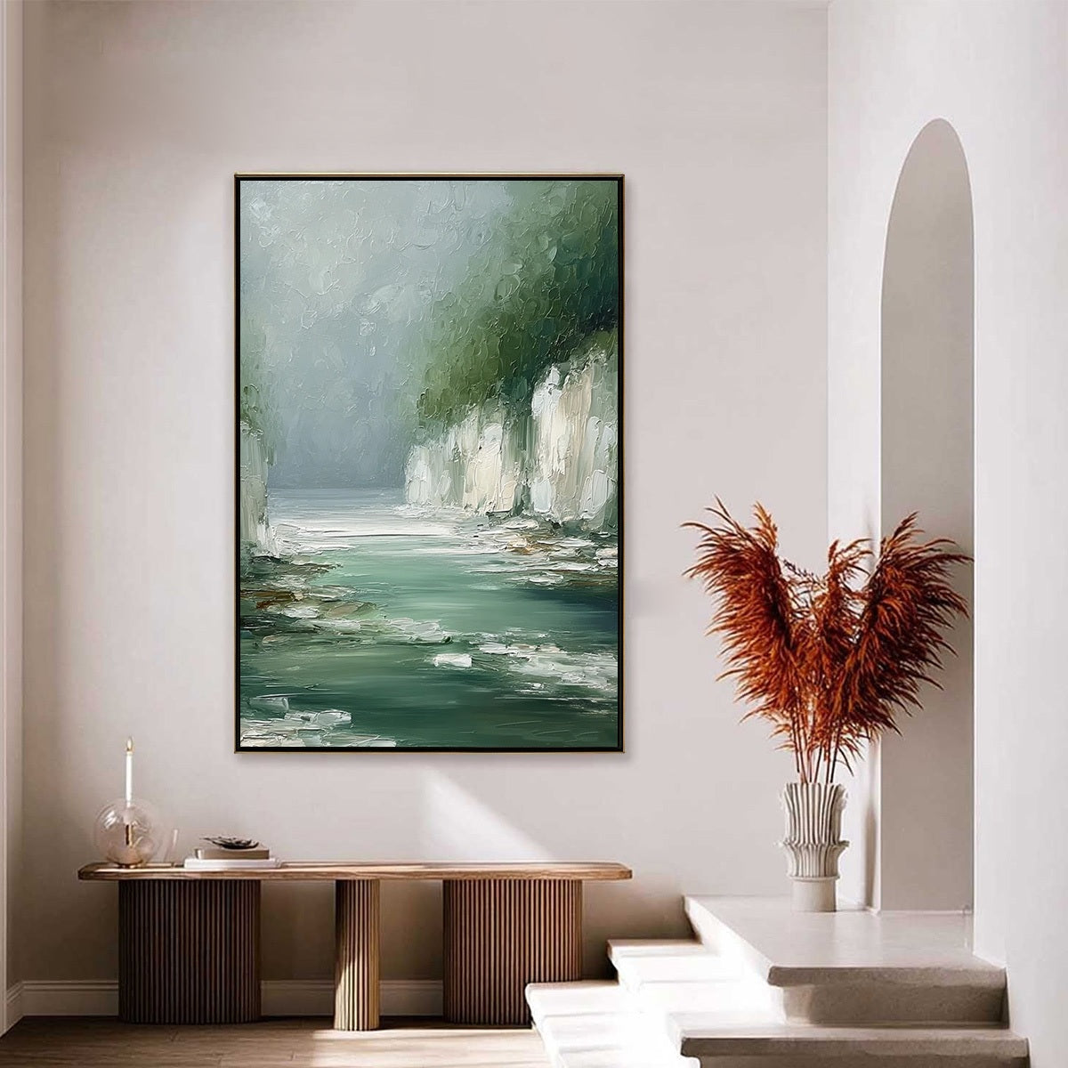 EMERALD PASSAGE: Textured Wabi Sabi Coastal Landscape Painting - Image 4