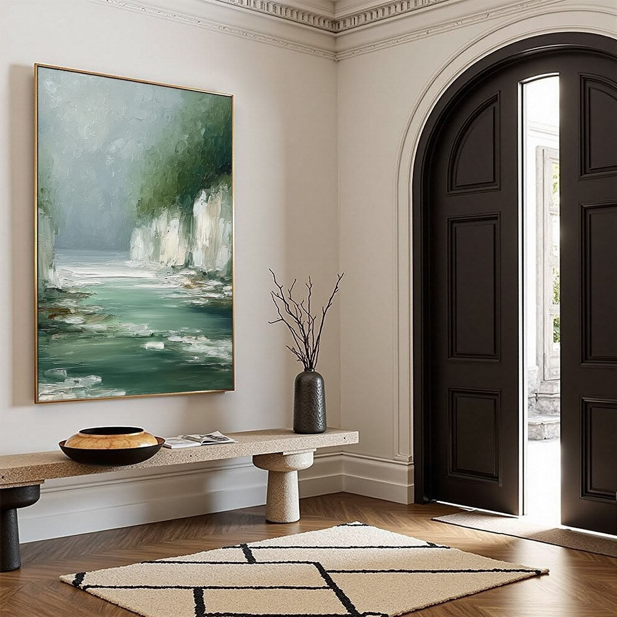 EMERALD PASSAGE: Textured Wabi Sabi Coastal Landscape Painting - Image 8