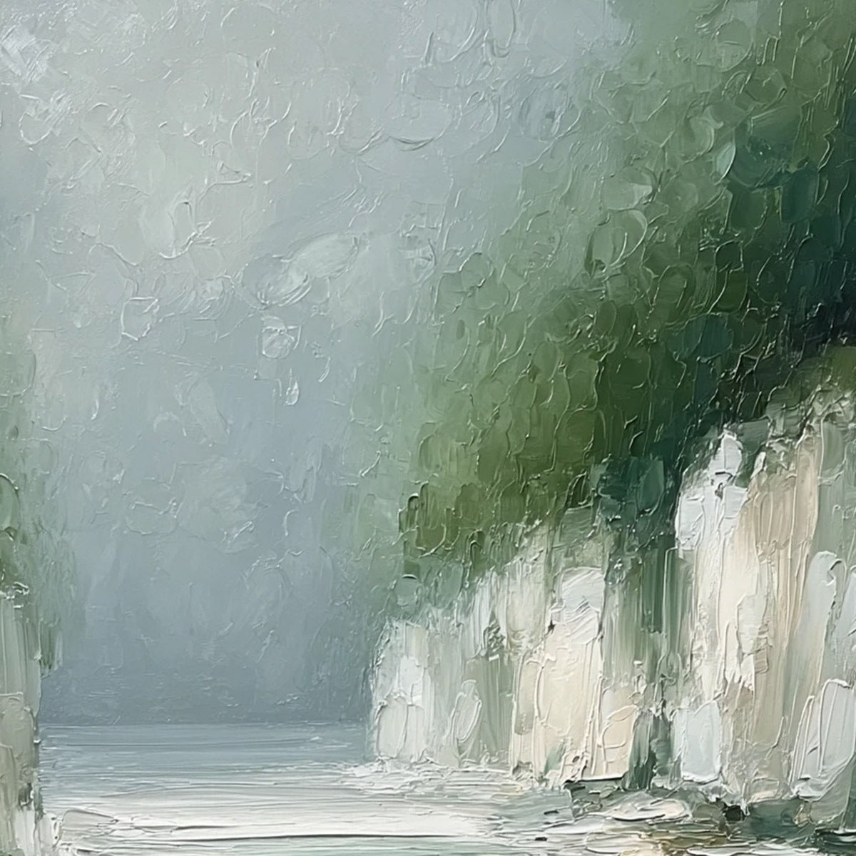 EMERALD PASSAGE: Textured Wabi Sabi Coastal Landscape Painting - Image 3