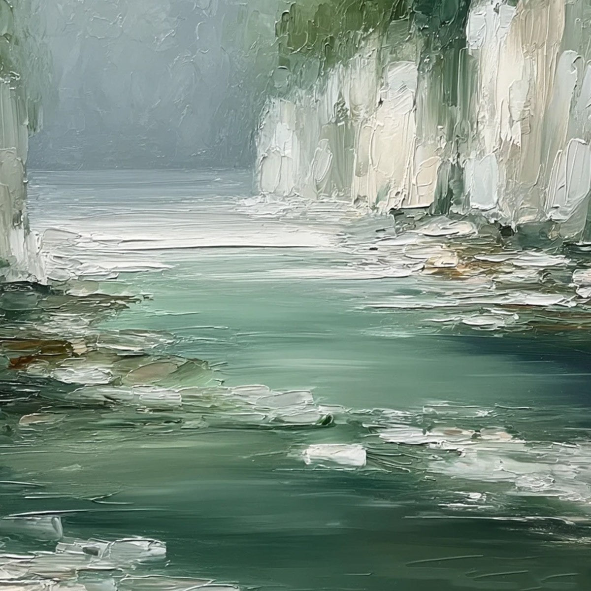 EMERALD PASSAGE: Textured Wabi Sabi Coastal Landscape Painting - Image 5
