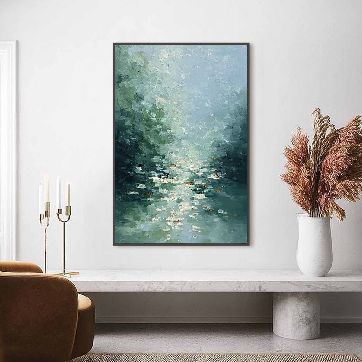 EMERALD REFLECTIONS: Textured Abstract Wabi Sabi Seascape Painting - Image 2