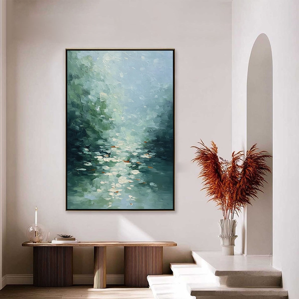 EMERALD REFLECTIONS: Textured Abstract Wabi Sabi Seascape Painting - Image 4
