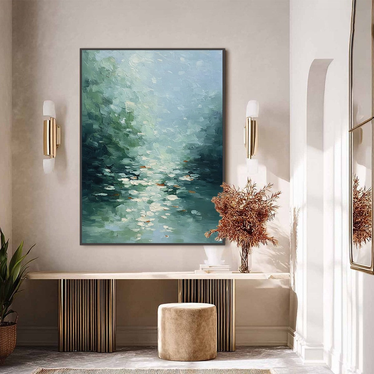EMERALD REFLECTIONS: Textured Abstract Wabi Sabi Seascape Painting - Image 6
