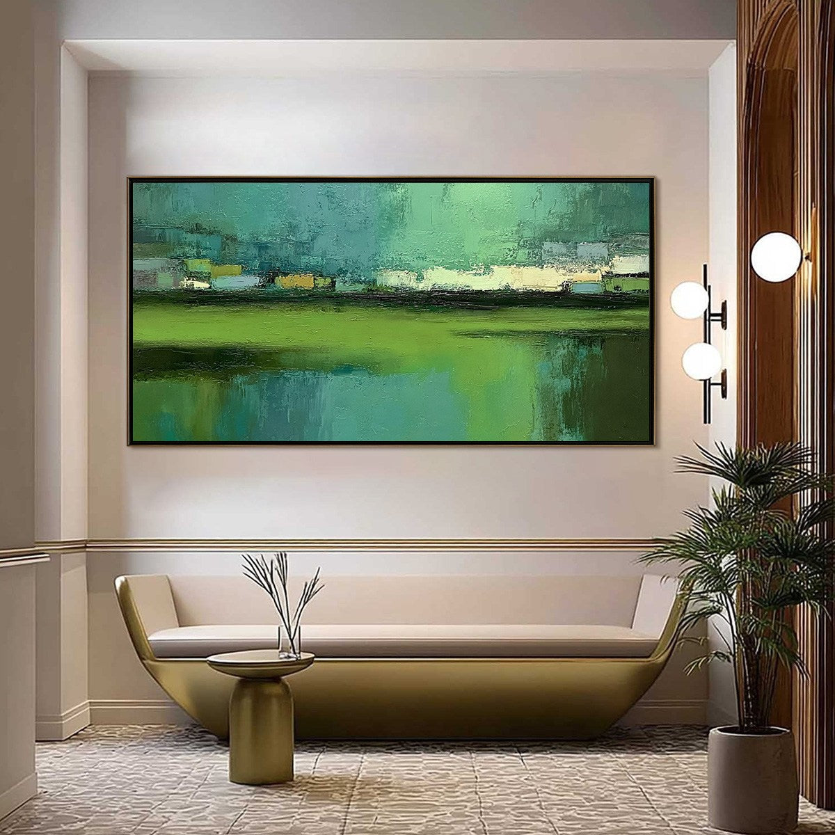 EMERALD REFLECTIONS: Textured Wabi Sabi Abstract Landscape Painting - Image 2