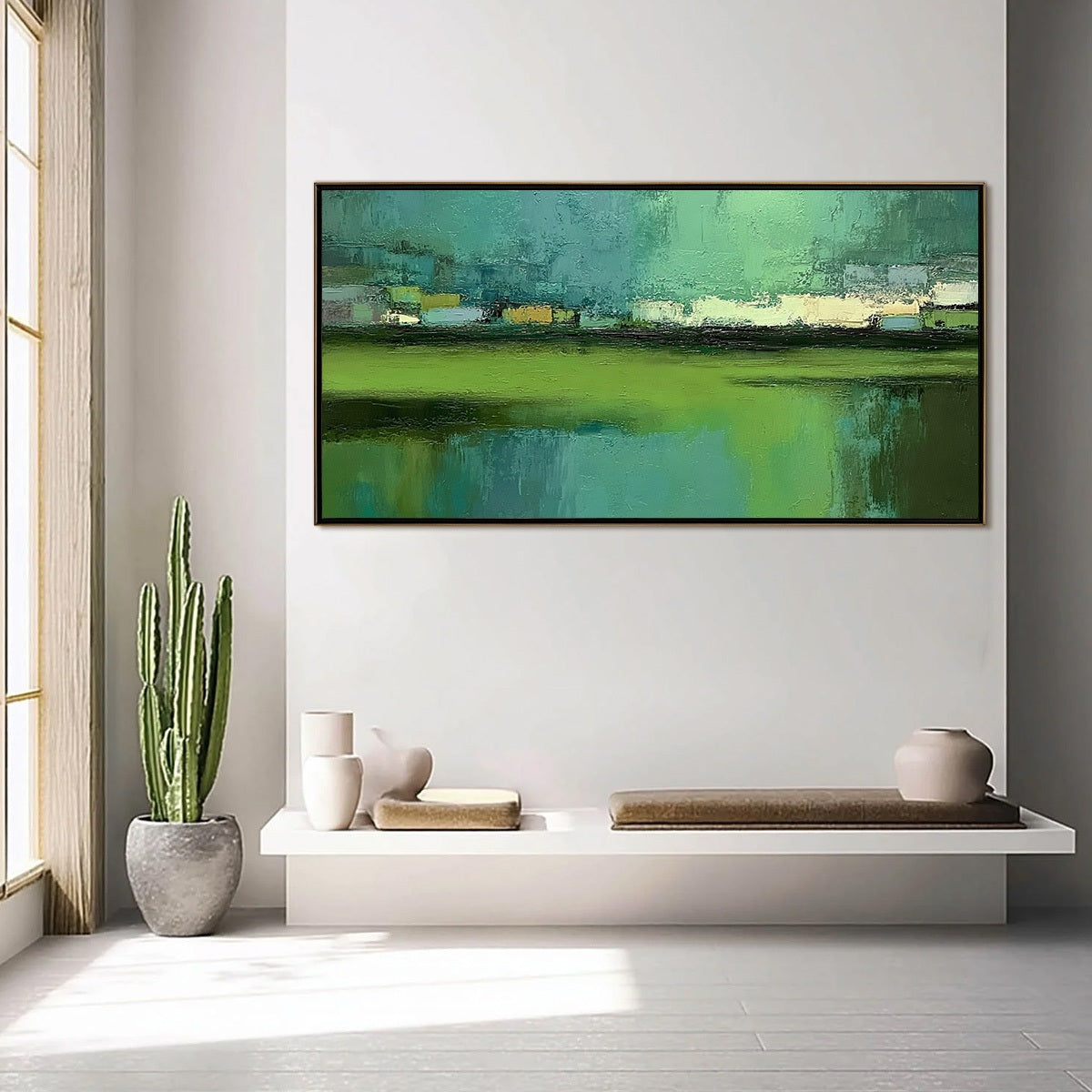 EMERALD REFLECTIONS: Textured Wabi Sabi Abstract Landscape Painting - Image 4