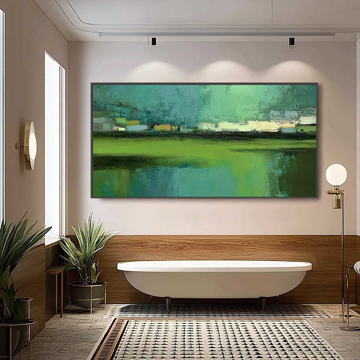 EMERALD REFLECTIONS: Textured Wabi Sabi Abstract Landscape Painting - Image 6