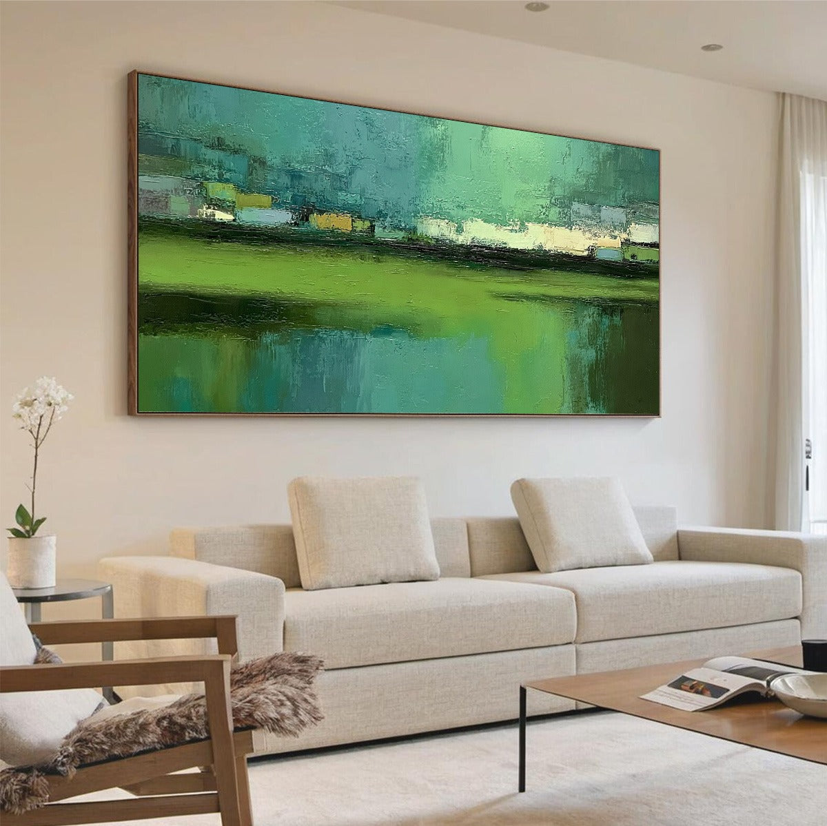 EMERALD REFLECTIONS: Textured Wabi Sabi Abstract Landscape Painting - Image 7