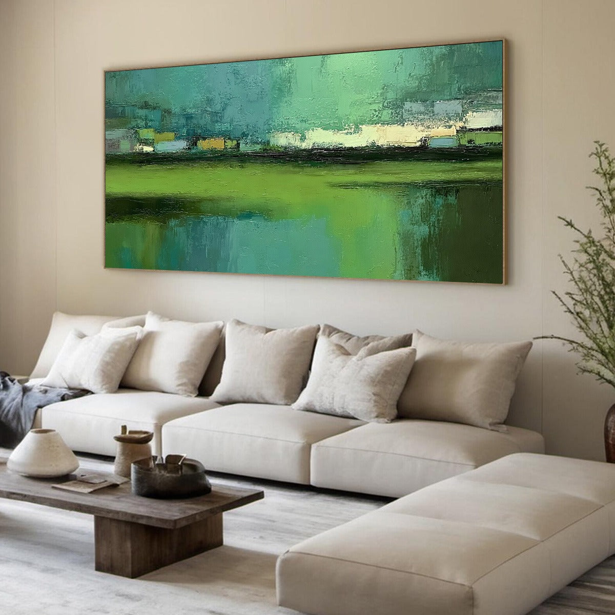 EMERALD REFLECTIONS: Textured Wabi Sabi Abstract Landscape Painting - Image 8