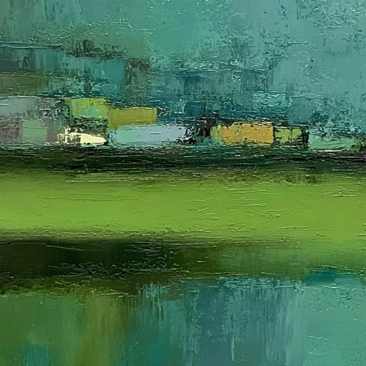 EMERALD REFLECTIONS: Textured Wabi Sabi Abstract Landscape Painting - Image 3