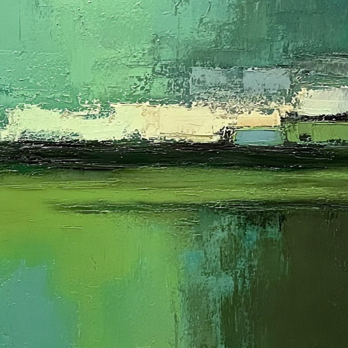 EMERALD REFLECTIONS: Textured Wabi Sabi Abstract Landscape Painting - Image 5