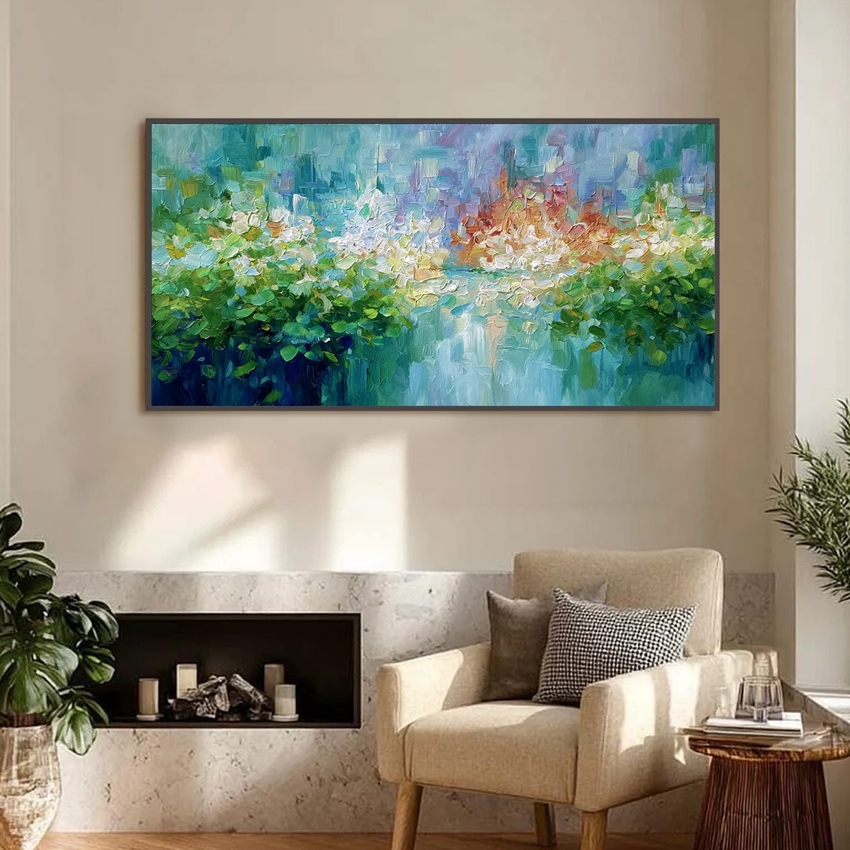 EMERALD REVERIE: Textured Abstract Floral Landscape Palette Knife Painting - Image 2