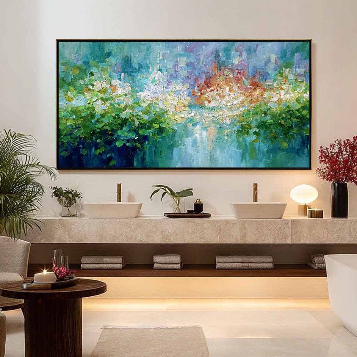 EMERALD REVERIE: Textured Abstract Floral Landscape Palette Knife Painting - Image 4
