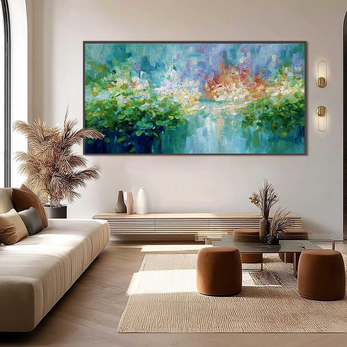 EMERALD REVERIE: Textured Abstract Floral Landscape Palette Knife Painting - Image 6