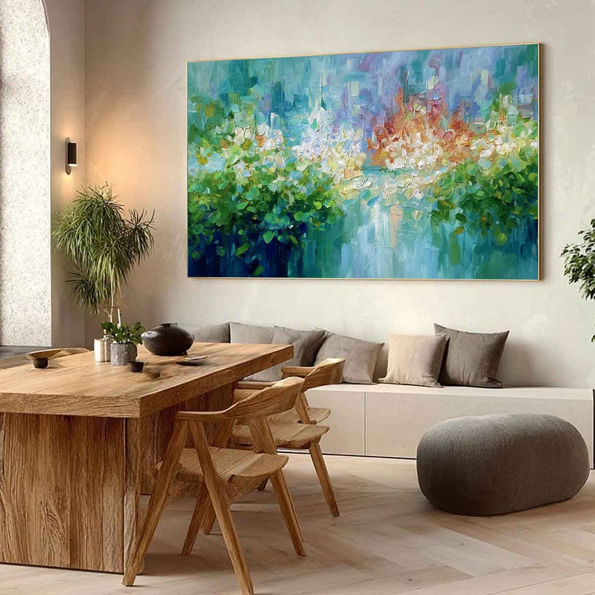 EMERALD REVERIE: Textured Abstract Floral Landscape Palette Knife Painting - Image 7