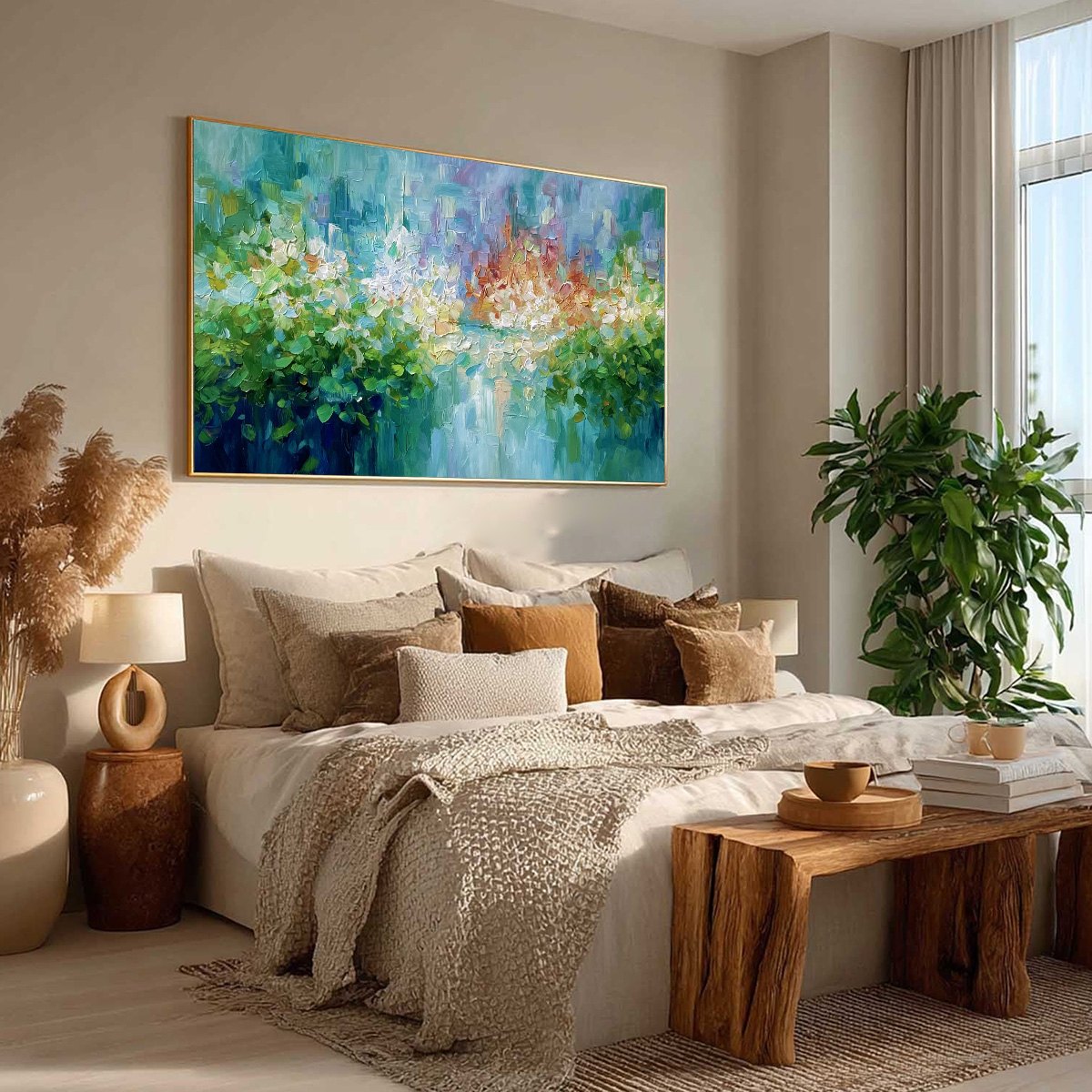 EMERALD REVERIE: Textured Abstract Floral Landscape Palette Knife Painting - Image 8