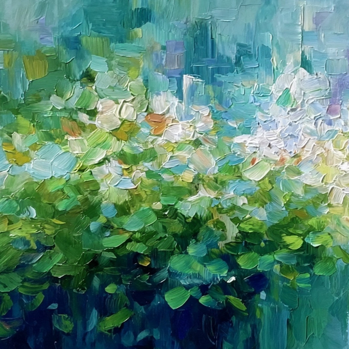 EMERALD REVERIE: Textured Abstract Floral Landscape Palette Knife Painting - Image 3