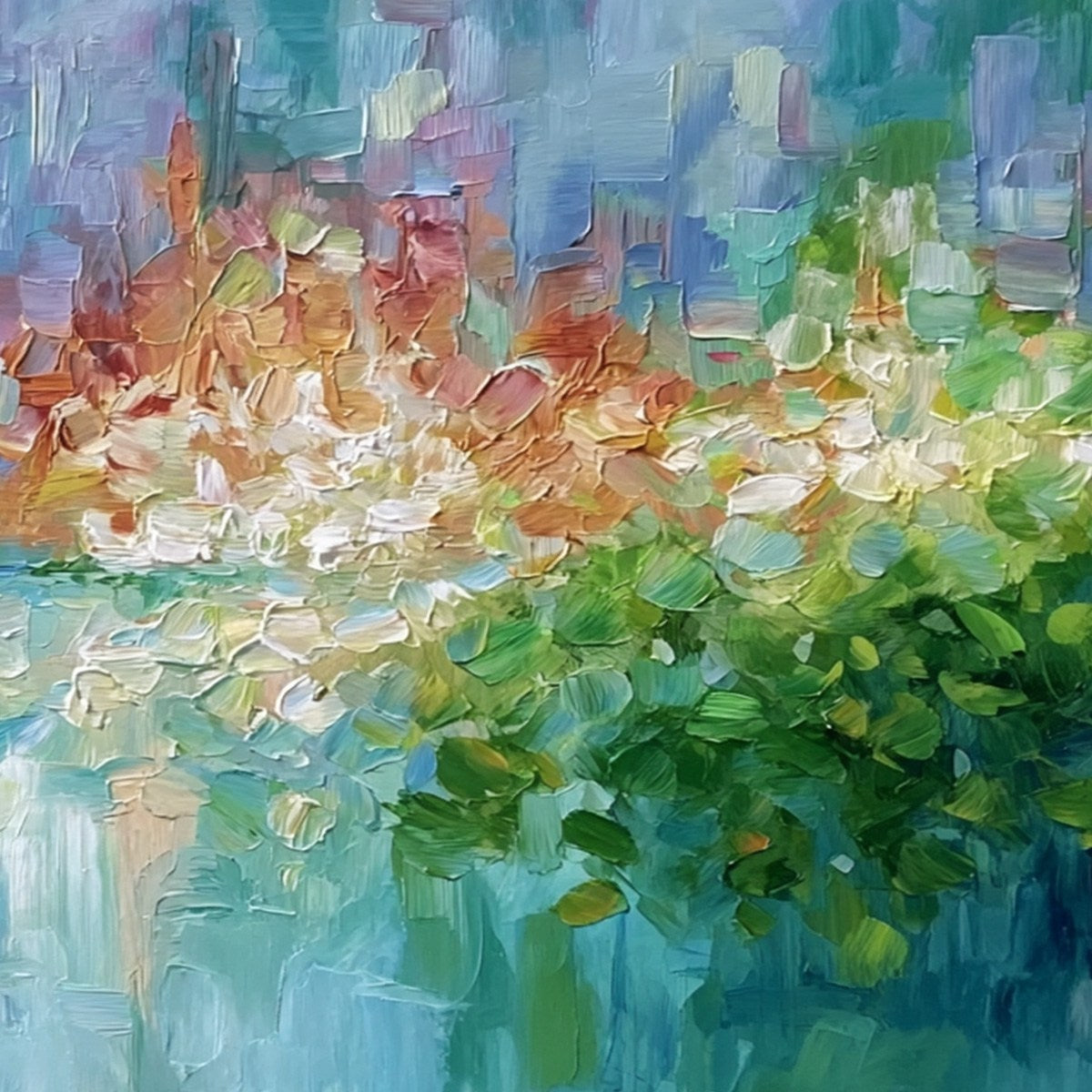 EMERALD REVERIE: Textured Abstract Floral Landscape Palette Knife Painting - Image 5