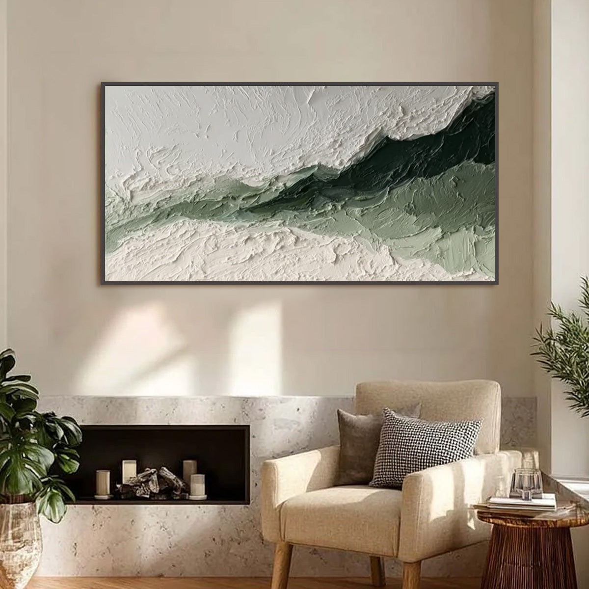 EMERALD RIDGE: Heavily Textured Wabi Sabi Abstract Landscape Painting - Image 4