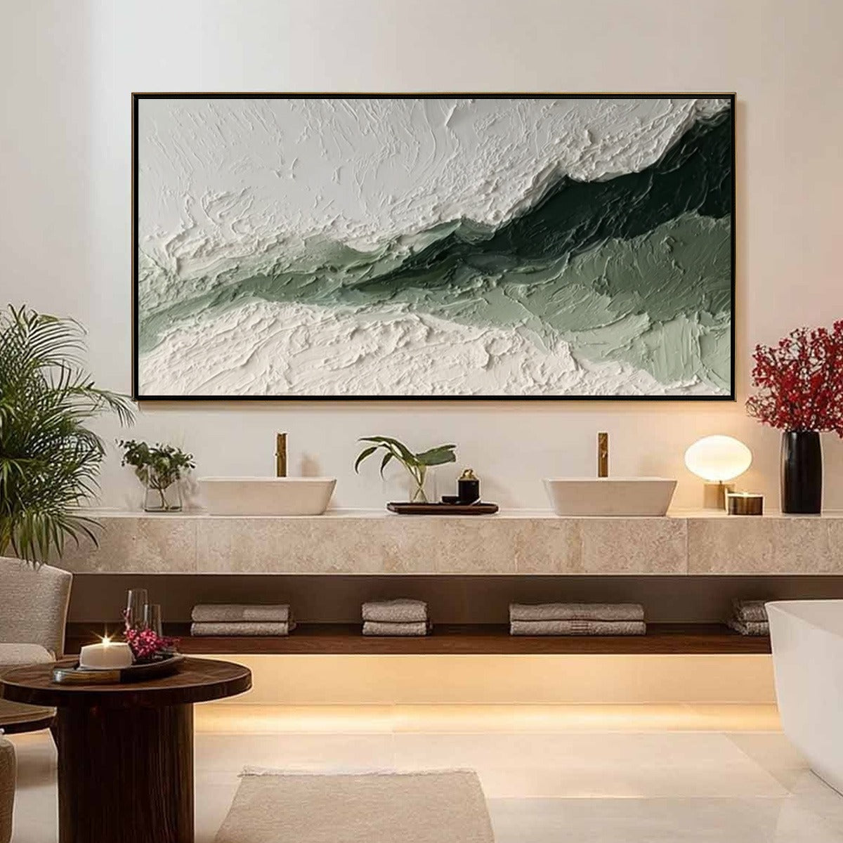 EMERALD RIDGE: Heavily Textured Wabi Sabi Abstract Landscape Painting - Image 2