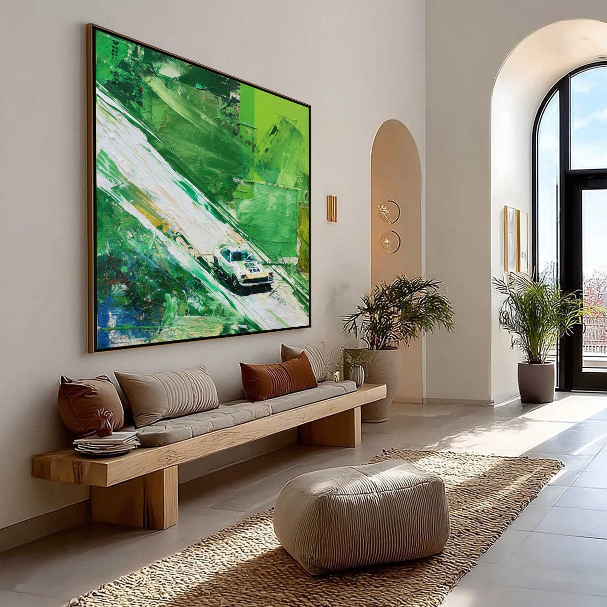 EMERALD RUSH: Textured Sports Car Racing Impasto Oil Painting - Image 7