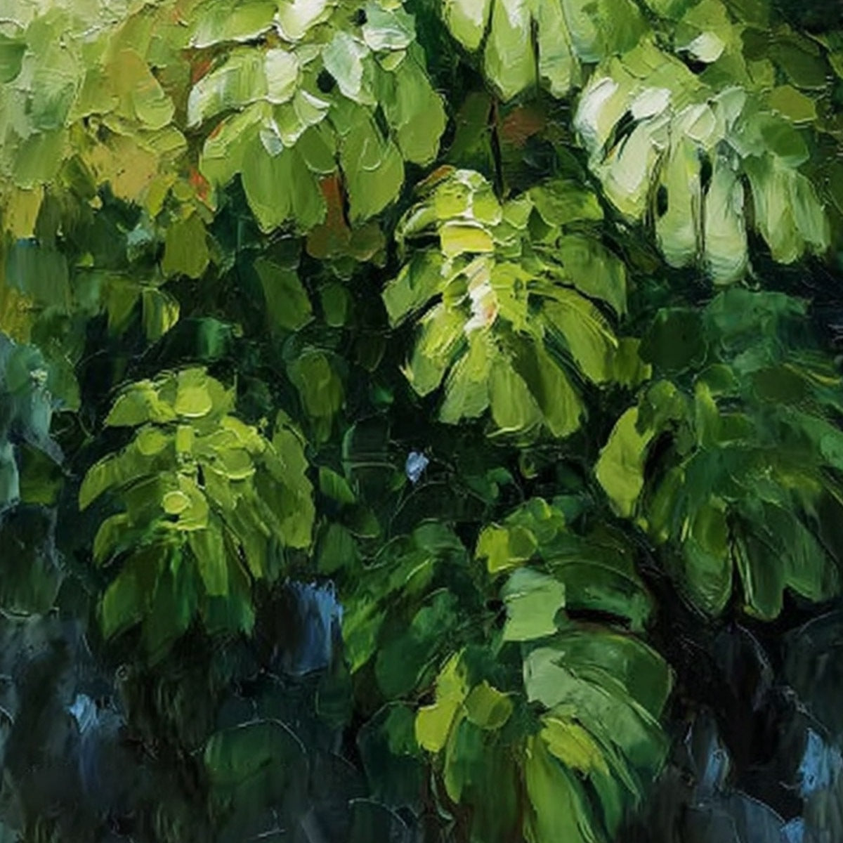EMERALD SANCTUARY: Textured Green Monstera Leaf Impasto Oil Painting - Image 5