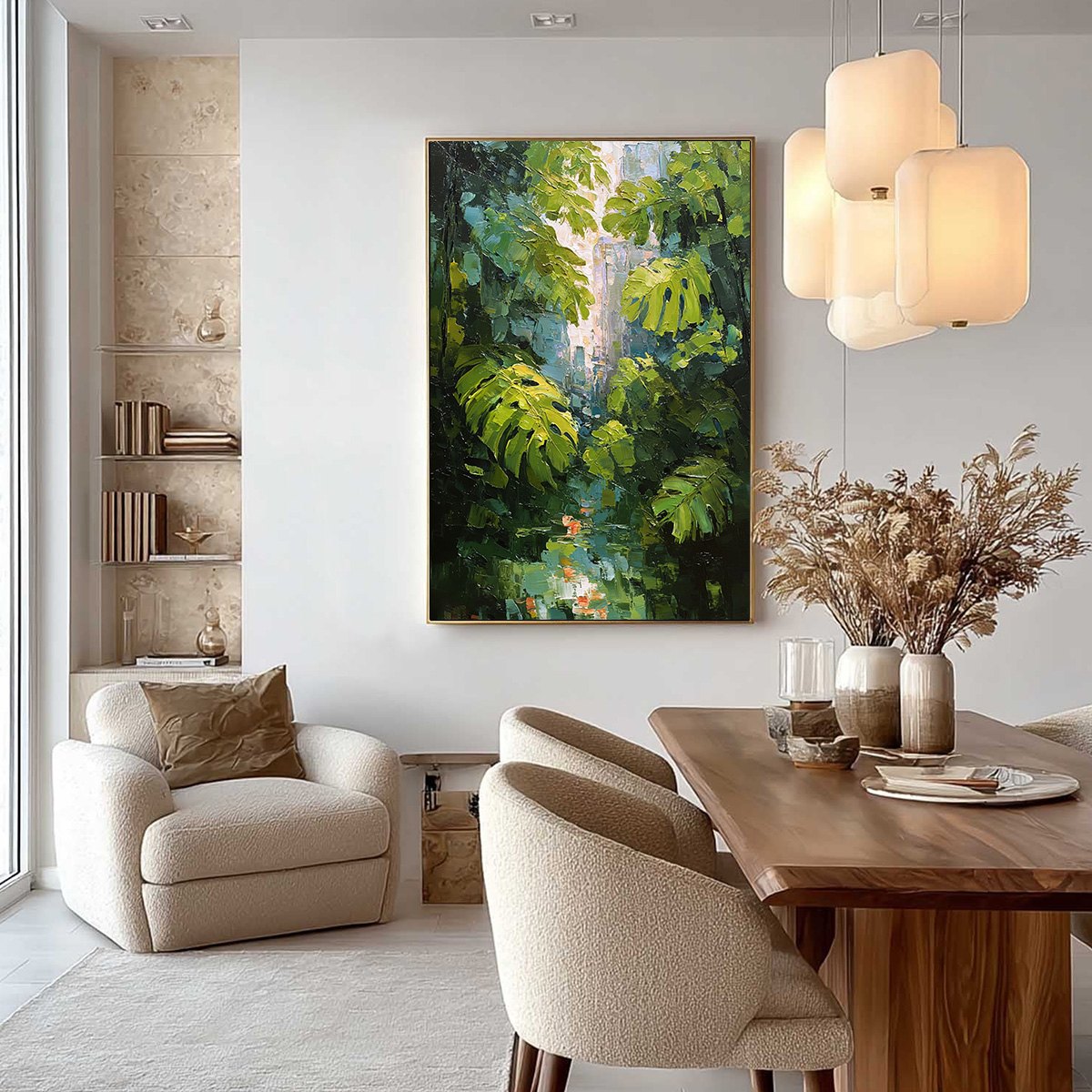 EMERALD SANCTUARY: Textured Impasto Forest & Plants Oil Painting - Image 4