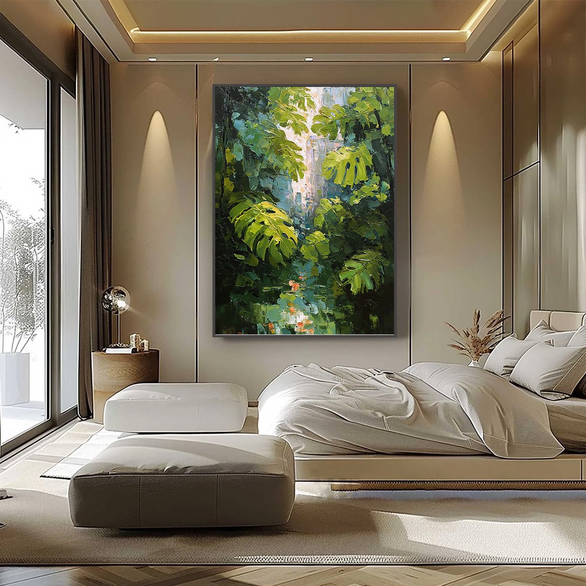 EMERALD SANCTUARY: Textured Impasto Forest & Plants Oil Painting - Image 6