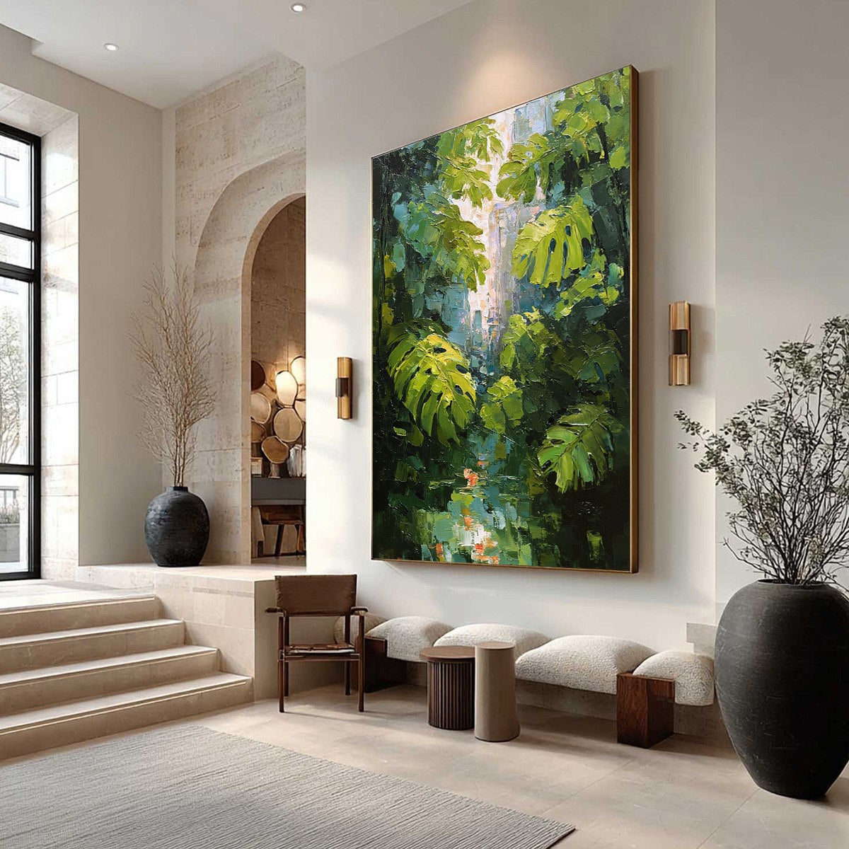 EMERALD SANCTUARY: Textured Impasto Forest & Plants Oil Painting - Image 7