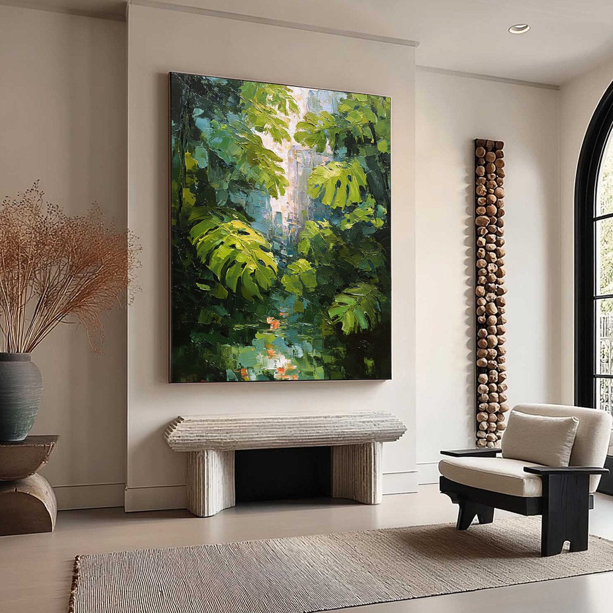 EMERALD SANCTUARY: Textured Impasto Forest & Plants Oil Painting - Image 8