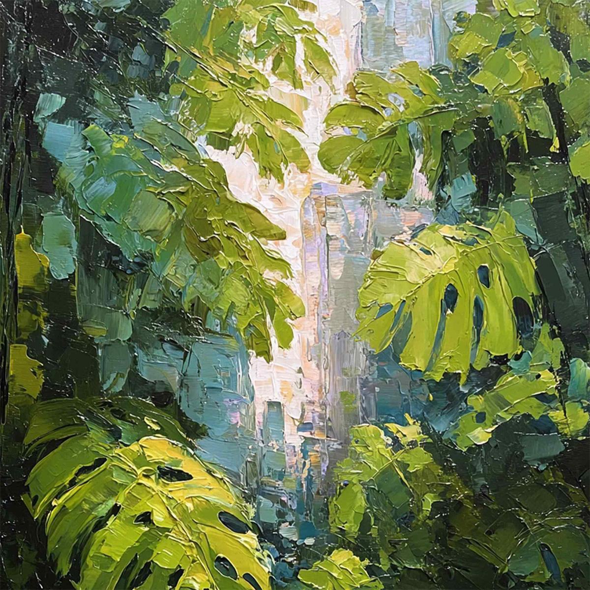 EMERALD SANCTUARY: Textured Impasto Forest & Plants Oil Painting - Image 3