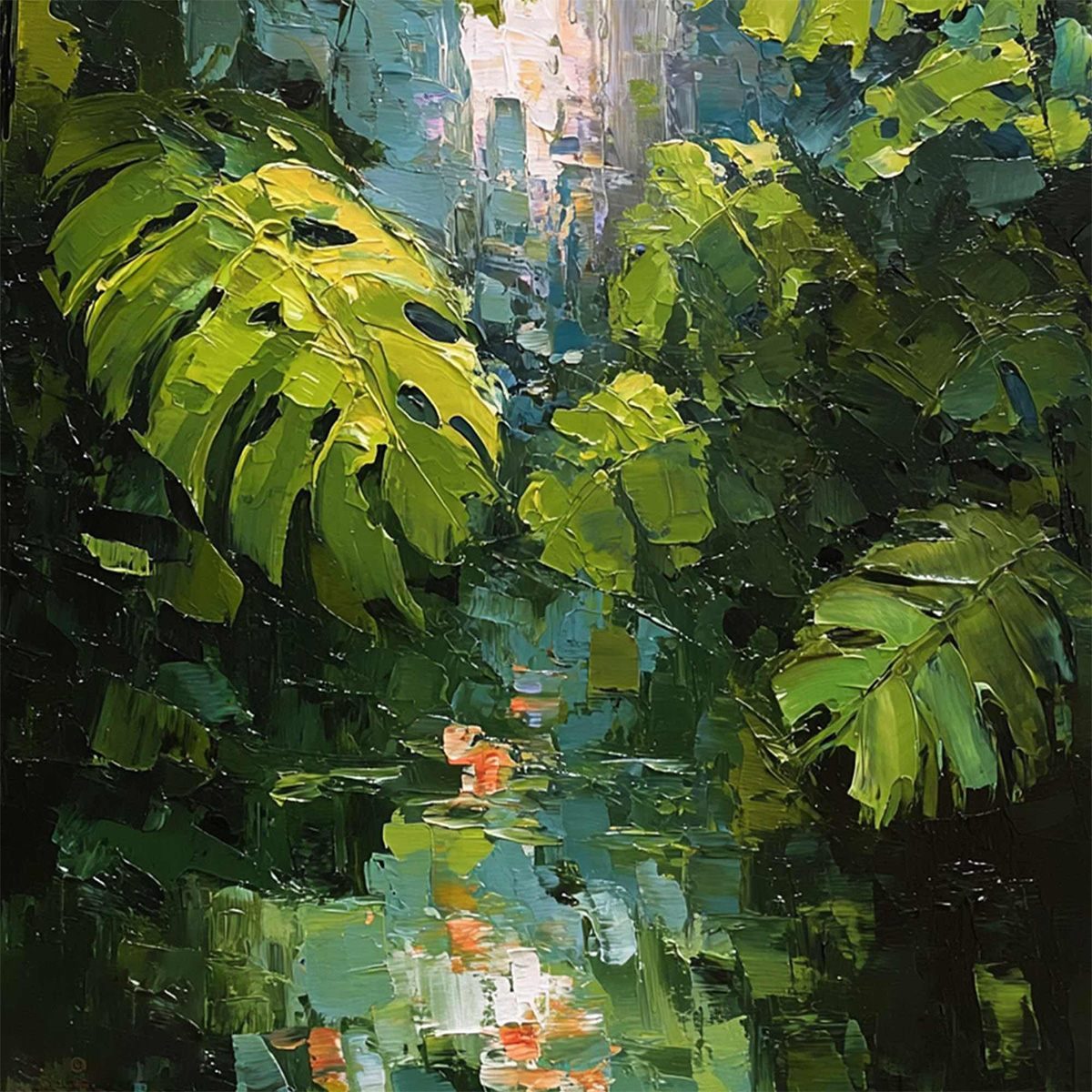 EMERALD SANCTUARY: Textured Impasto Forest & Plants Oil Painting - Image 5