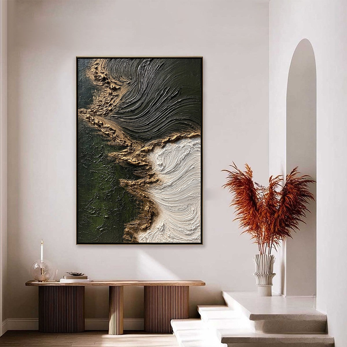 EMERALD SHORE: Wabi Sabi Textured Abstract Coastal Painting - Image 2