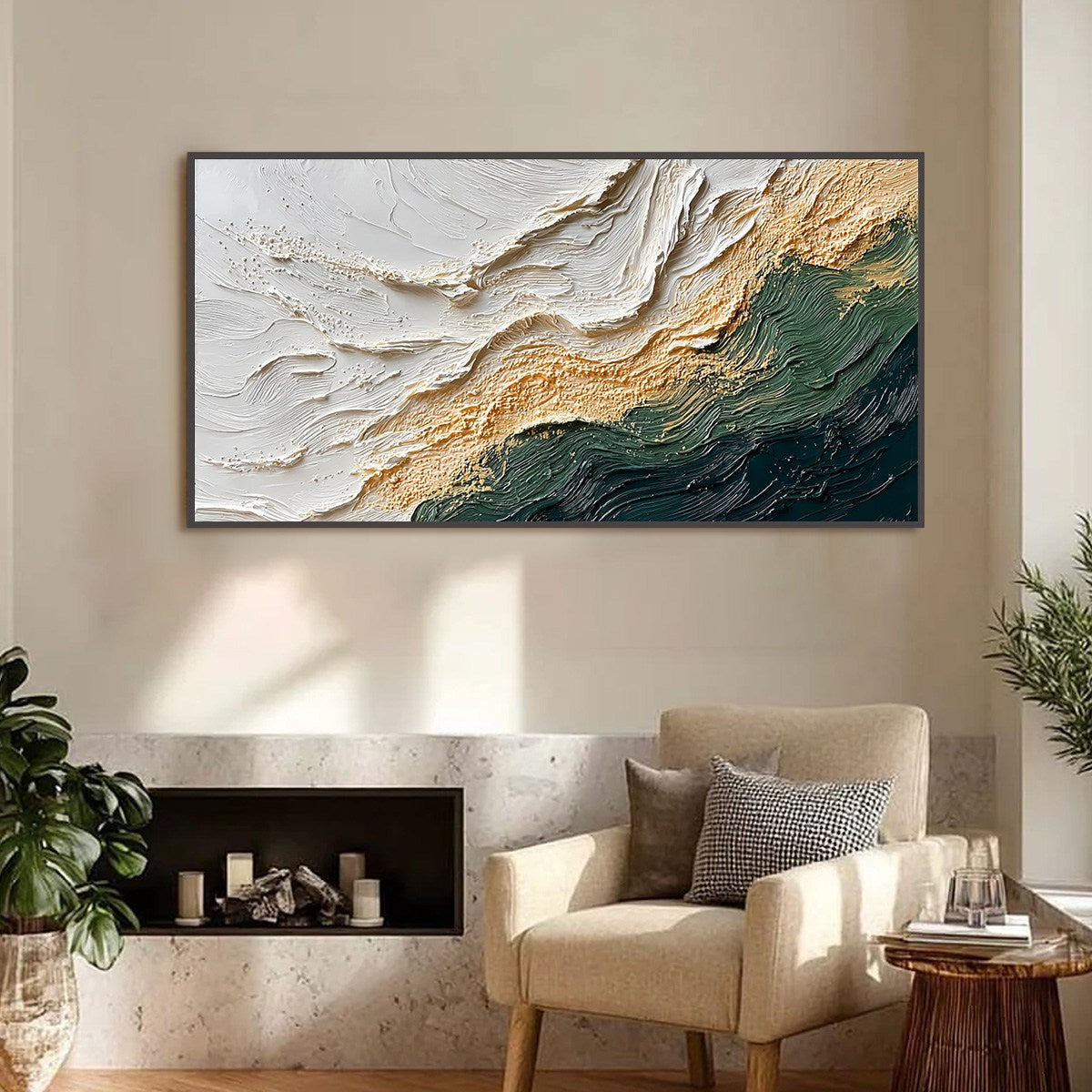 EMERALD SHORELINE: Large Textured Abstract Wabi Sabi Wall Art - Image 2