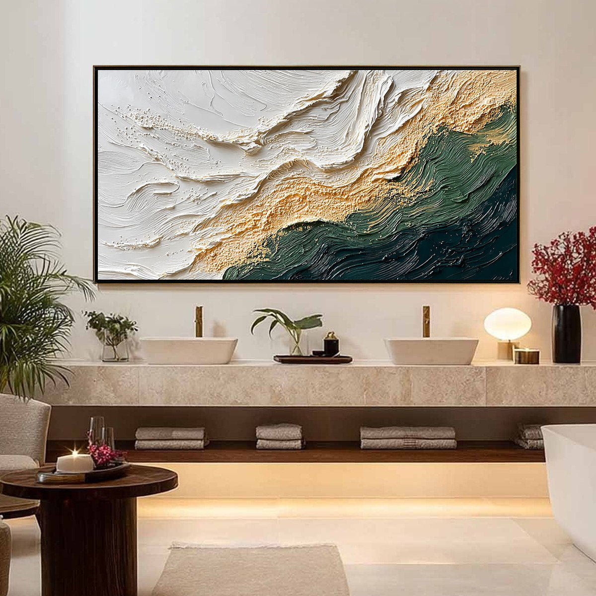EMERALD SHORELINE: Large Textured Abstract Wabi Sabi Wall Art - Image 4